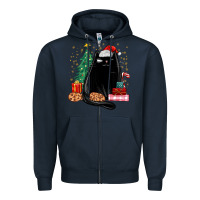 Navy christmas black cat Zipper Hoodie - MaliasSmallBusiness
