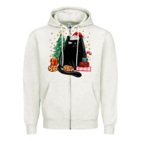 Oatmeal Heather christmas black cat Zipper Hoodie - MaliasSmallBusiness