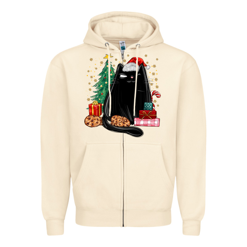 Christmas Black Cat Zipper Hoodie by MaliasSmallBusiness | Teevron