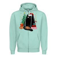 Seafoam christmas black cat Zipper Hoodie - MaliasSmallBusiness
