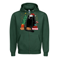 Sports Green christmas black cat Zipper Hoodie - MaliasSmallBusiness