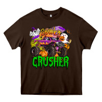 Chocolate Brown spooky crusher monster truck Heavy Core Tee - BarkalooDesign
