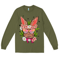 Army Green bunny with floral Long Sleeve Tee - MaliasSmallBusiness