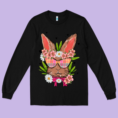 Bunny With Floral Long Sleeve Tee Designed By Maliassmallbusiness