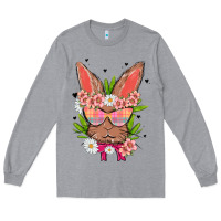 Heather Grey bunny with floral Long Sleeve Tee - MaliasSmallBusiness