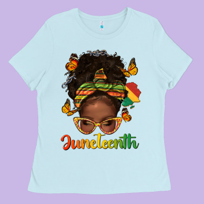 Ladies Tee afro messy bun juneteenth