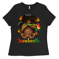 Black afro messy bun juneteenth Ladies Tee - texasbilliewilder
