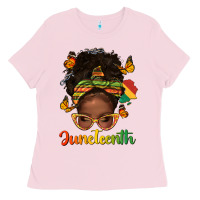 Bubblegum Pink afro messy bun juneteenth Ladies Tee - texasbilliewilder