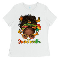 White afro messy bun juneteenth Ladies Tee - texasbilliewilder