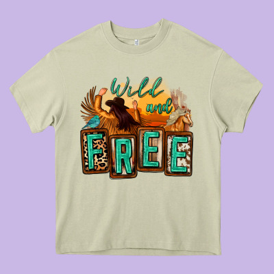 Wild And Free Cowgirl Horse Desert Heavy Core Tee Designed By Zillion Design Studio