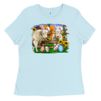 Baby Blue Easter Farm Cows Bunny Ears And Eggs Ladies Tee - RanaPortraitStore