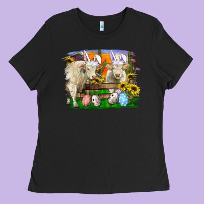 Ladies Tee Easter Farm Cows Bunny Ears And Eggs