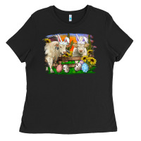 Black Easter Farm Cows Bunny Ears And Eggs Ladies Tee - RanaPortraitStore