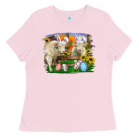 Bubblegum Pink Easter Farm Cows Bunny Ears And Eggs Ladies Tee - RanaPortraitStore