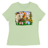 Matcha Easter Farm Cows Bunny Ears And Eggs Ladies Tee - RanaPortraitStore