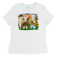 White Easter Farm Cows Bunny Ears And Eggs Ladies Tee - RanaPortraitStore