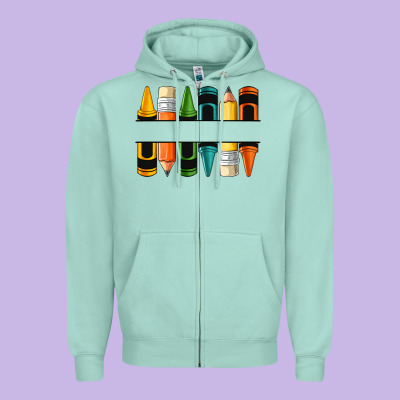 Custom Crayons With Pencil Zipper Hoodie Designed By Nancycooperartshop