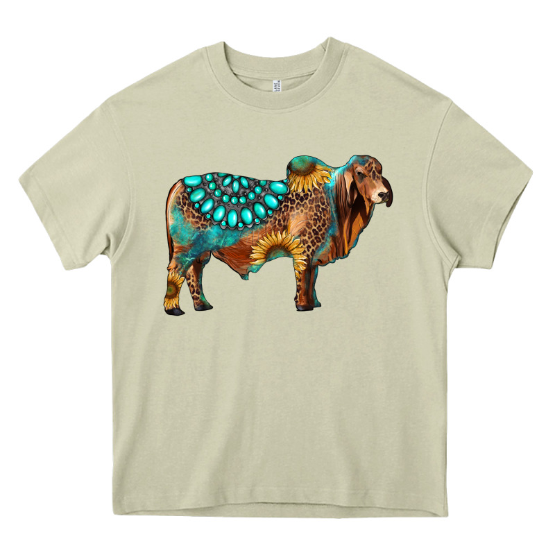 Brahman Bull Gemstone Turquoise And Sunflower Heavy Core Tee by RanaPortraitStore | Teevron