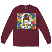 Burgundy autism mom Long Sleeve Tee - MaliasSmallBusiness