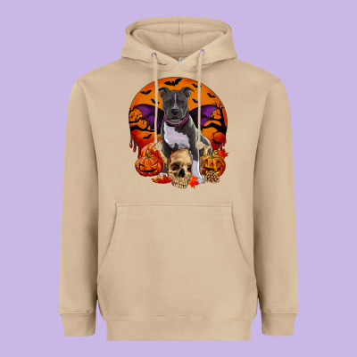 Halloween Pitbull Dog Heavyweight Hoodie Designed By Ranaportraitstore
