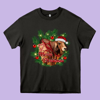 Merry Christmas Brahman Bull Heavy Core Tee Designed By Ranaportraitstore