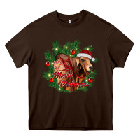 Chocolate Brown merry Christmas brahman bull Heavy Core Tee - RanaPortraitStore