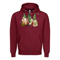 Burgundy christmas coffee and book Zipper Hoodie - MaliasSmallBusiness