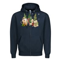 Navy christmas coffee and book Zipper Hoodie - MaliasSmallBusiness
