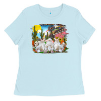 Baby Blue Easter Farm With Bunnies Ladies Tee - RanaPortraitStore