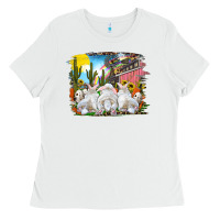 White Easter Farm With Bunnies Ladies Tee - RanaPortraitStore