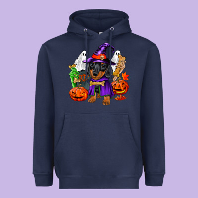 Halloween Dachshund Puppy Dog Heavyweight Hoodie Designed By Ranaportraitstore