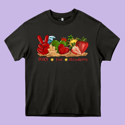 Peace Love Strawberry With Summer Heavy Core Tee Designed By Texasbilliewilder