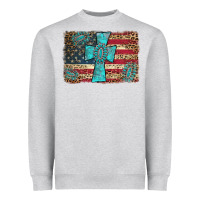Heather Grey flag and turquoise cross Heavyweight Sweatshirt - AdoDesignShop