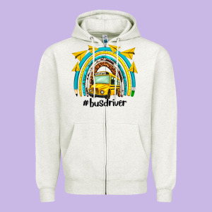 Bus Driver Rainbow Zipper Hoodie Designed By Nancycooperartshop