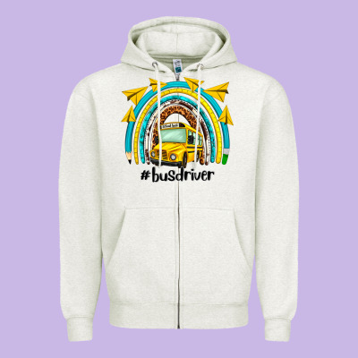 Bus Driver Rainbow Zipper Hoodie Designed By Nancycooperartshop