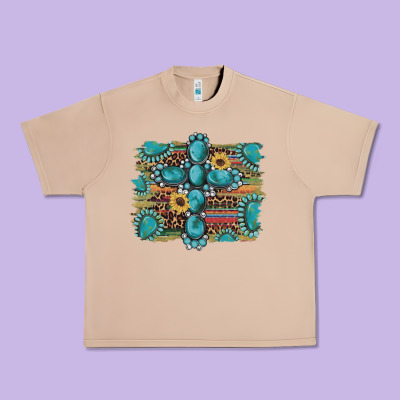Western Gemstone Cross Sunflowers Serape Leopard Glitter Urban Heavy Tee Designed By Artiststas