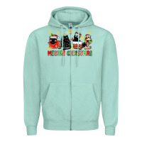 Seafoam meowy christmas cats Zipper Hoodie - MaliasSmallBusiness