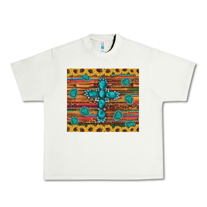 Western Gemstone Cross Sunflowers Leopard Serape Glitter Wooden Tumble Urban Heavy Tee by Artiststas | Teevron