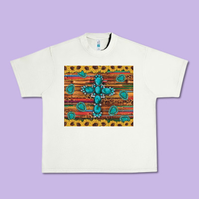 Western Gemstone Cross Sunflowers Leopard Serape Glitter Wooden Tumble Urban Heavy Tee Designed By Artiststas