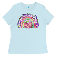 Baby Blue Easter Floral Spring Rainbow Ladies Tee - RanaPortraitStore