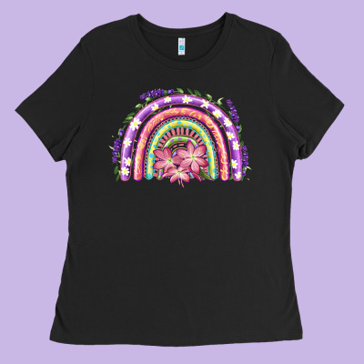 Ladies Tee Easter Floral Spring Rainbow