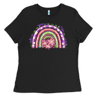 Black Easter Floral Spring Rainbow Ladies Tee - RanaPortraitStore