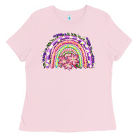 Bubblegum Pink Easter Floral Spring Rainbow Ladies Tee - RanaPortraitStore