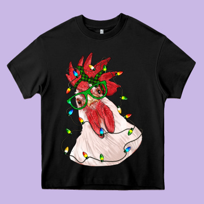 Christmas Rooster With Lights Heavy Core Tee Designed By Ranaportraitstore
