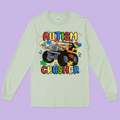 Autism Crusher Long Sleeve Tee Designed By Maliassmallbusiness