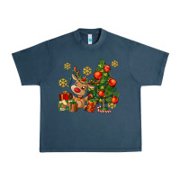 Midnight Navy reindeer and christmas tree Urban Heavy Tee - AdoDesignShop