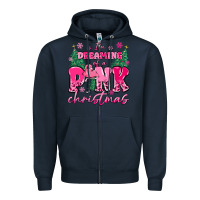 Navy i'm dreaming of a pink christmas flamingo Zipper Hoodie - MaliasSmallBusiness