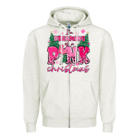 Oatmeal Heather i'm dreaming of a pink christmas flamingo Zipper Hoodie - MaliasSmallBusiness