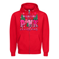 Red i'm dreaming of a pink christmas flamingo Zipper Hoodie - MaliasSmallBusiness