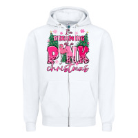 White i'm dreaming of a pink christmas flamingo Zipper Hoodie - MaliasSmallBusiness